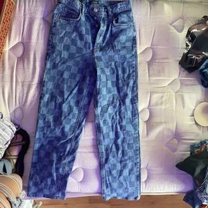 Checkered high wasted mom jeans